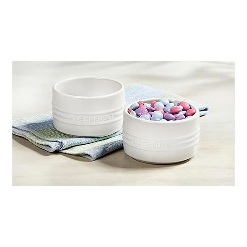 르크루제 Le Creuset Stoneware Round Ramekin Straight Wall Set of 2, 6.75oz. Each, White