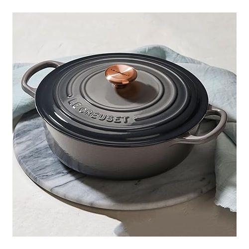 르크루제 Le Creuset Signature 6.75-quart Round Wide Oven with Copper Knob - Enameled Cast Iron (Oyster)