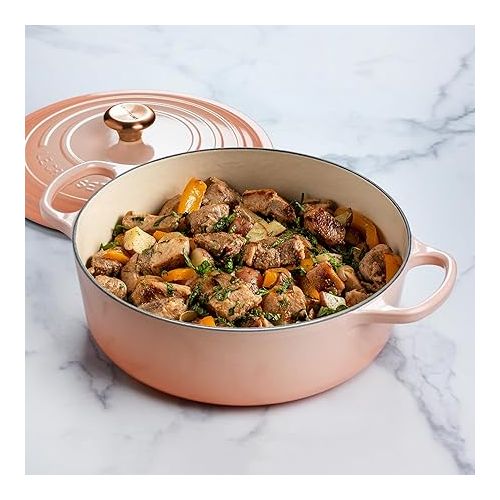 르크루제 Le Creuset Signature 6.75-quart Round Wide Oven with Copper Knob - Enameled Cast Iron (Peche)