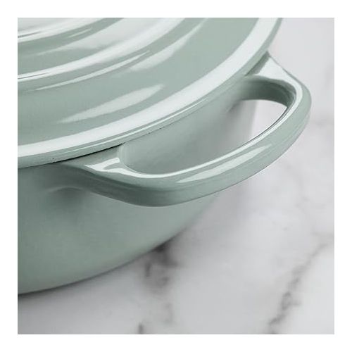 르크루제 Le Creuset Signature 6.75-quart Round Wide Oven with Copper Knob - Enameled Cast Iron (Sea Salt)