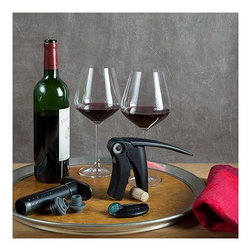 르크루제 Le Creuset Wine Pump and 3 Stoppers, Black Nickel