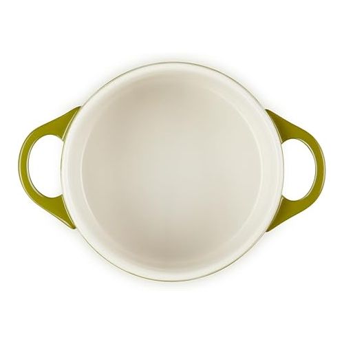 르크루제 Le Creuset Olive Branch Collection Stoneware Classic Mini Round Cocotte, 24 oz., Olive