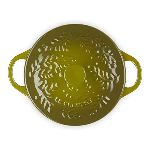 르크루제 Le Creuset Olive Branch Collection Stoneware Classic Mini Round Cocotte, 24 oz., Olive