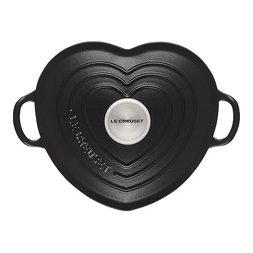 르크루제 Le Creuset Signature Enameled Cast Iron Figural Heart Cocotte, 2 Quart, Licorice with Stainless Steel Knob