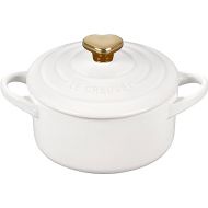 Le Creuset Figural Hearts Collection Stoneware Mini Round Cocotte, 8oz., White with Gold Heart Knob