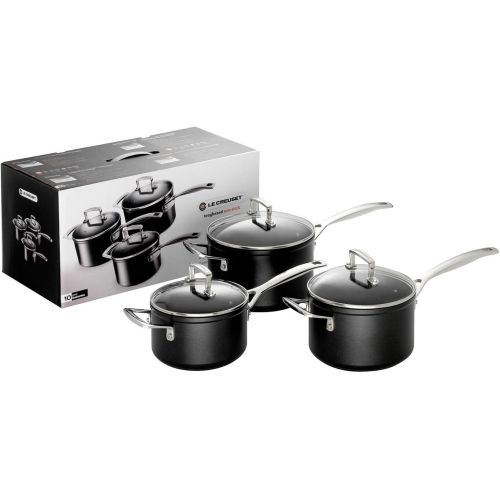 르크루제 Le Creuset Aluminium-Antihaft Profitopf-Set, 3-teilig, Ø 16, 18 und 20 cm, PFOA-frei, Fuer alle Herdarten inkl. Induktion geeignet, Anthrazit/Silber