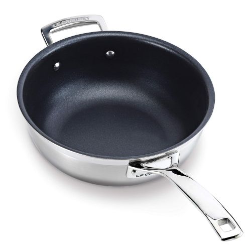 르크루제 Le Creuset 3-ply Antihaft-Sautepfanne mit Deckel, Ø 24 cm, Rostfreier Edelstahl, PFOA-frei, Fuer alle Herdarten inkl. Induktion geeignet, Silber