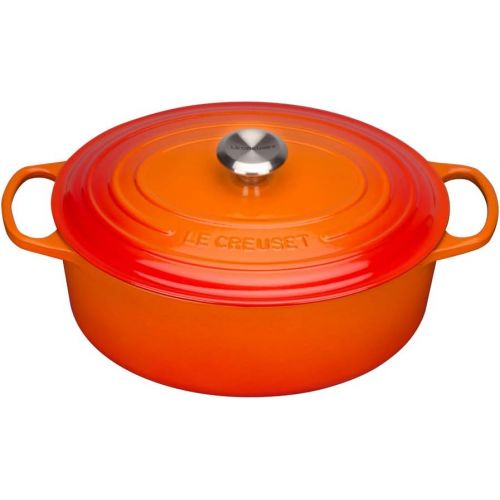 르크루제 Le Creuset Signature Gusseisen-Brater mit Deckel, Ø 35 cm, Oval, Fuer alle Herdarten und Induktion geeignet, Volumen: 8,9 l, Ofenrot