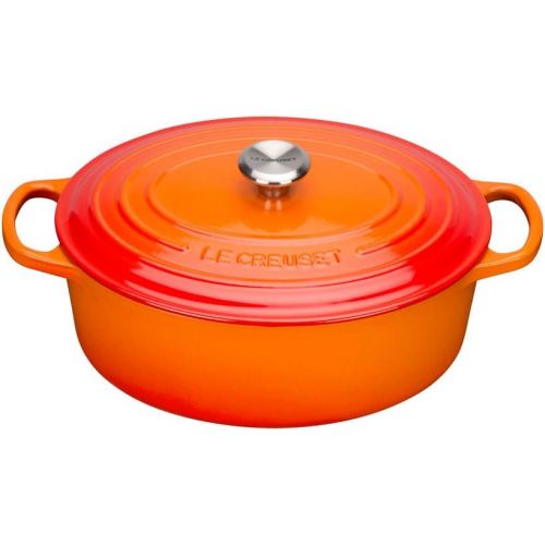 르크루제 Le Creuset Signature Gusseisen-Brater mit Deckel, Ø 35 cm, Oval, Fuer alle Herdarten und Induktion geeignet, Volumen: 8,9 l, Ofenrot