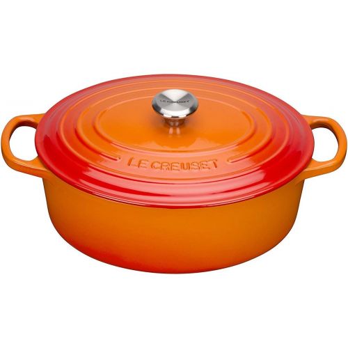 르크루제 Le Creuset Signature Gusseisen-Brater mit Deckel, Ø 35 cm, Oval, Fuer alle Herdarten und Induktion geeignet, Volumen: 8,9 l, Ofenrot