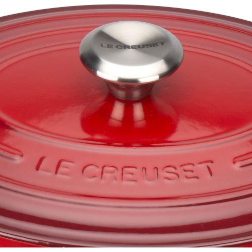 르크루제 Le Creuset Signature Gusseisen-Brater mit Deckel, Ø 29 cm, Oval, Fuer alle Herdarten und Induktion geeignet, Volumen: 4,7 l, Kirschrot