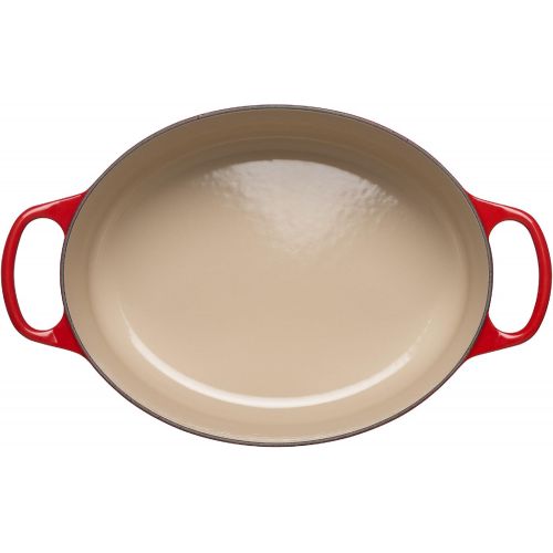 르크루제 Le Creuset Signature Gusseisen-Brater mit Deckel, Ø 29 cm, Oval, Fuer alle Herdarten und Induktion geeignet, Volumen: 4,7 l, Kirschrot