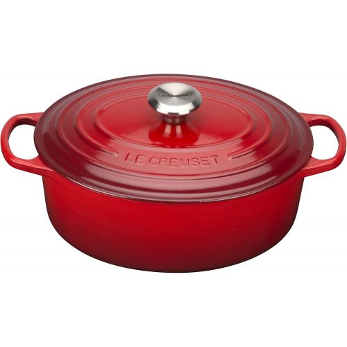 르크루제 Le Creuset Signature Gusseisen-Brater mit Deckel, Ø 29 cm, Oval, Fuer alle Herdarten und Induktion geeignet, Volumen: 4,7 l, Kirschrot