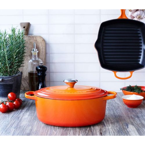 르크루제 Le Creuset Gusseisen-Grillpfanne, Oval, 32 cm, Fuer alle Herdarten inkl. Induktion geeignet, Kirschrot