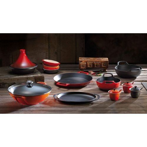 르크루제 Le Creuset Gusseisen-Wok, Rund, Ø 32 cm, Fuer alle Herdarten inkl. Induktion geeignet, Ofenrot