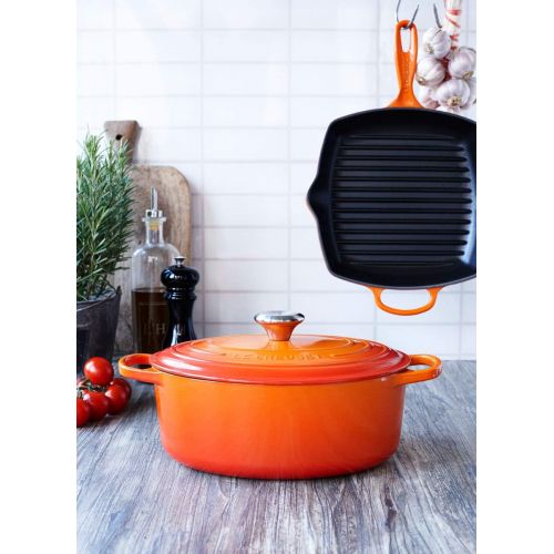 르크루제 Le Creuset Signature Gusseisen-Grillpfanne, Quadratisch, 26 cm, Fuer alle Herdarten inkl. Induktion geeignet, Creme