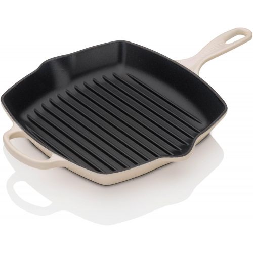 르크루제 Le Creuset Signature Gusseisen-Grillpfanne, Quadratisch, 26 cm, Fuer alle Herdarten inkl. Induktion geeignet, Creme