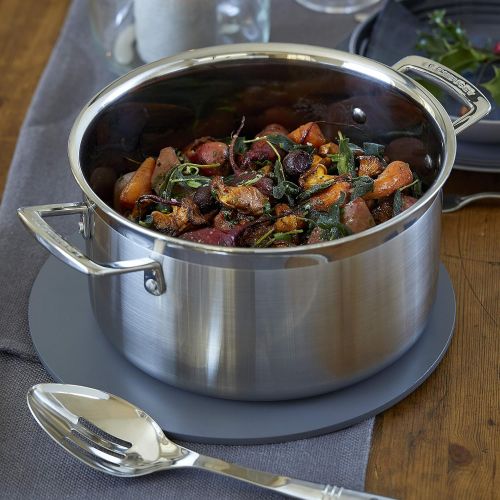 르크루제 Le Creuset 3-ply Fleischtopf mit Deckel, Ø 24 cm, Rostfreier Edelstahl, 6,0L Volumen, Fuer alle Herdarten inkl. Induktion geeignet, Silber