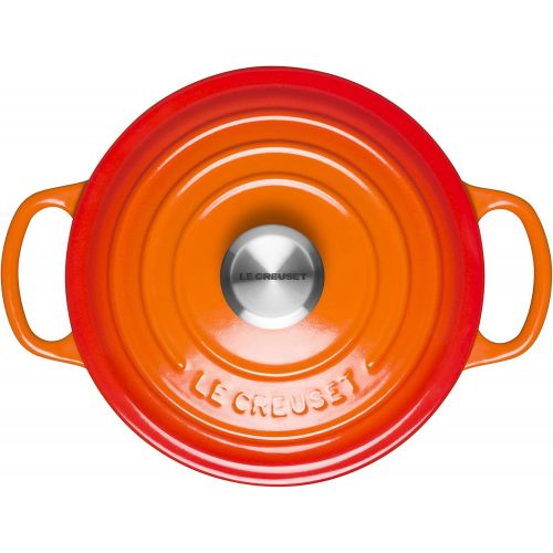 르크루제 Le Creuset Signature Gusseisen-Brater mit Deckel, Ø 18 cm, Rund, Fuer alle Herdarten und Induktion geeignet, Volumen: 1,8 l, Ofenrot