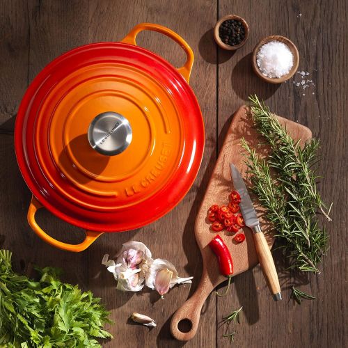 르크루제 Le Creuset Signature Gusseisen-Brater mit Deckel, Ø 18 cm, Rund, Fuer alle Herdarten und Induktion geeignet, Volumen: 1,8 l, Ofenrot