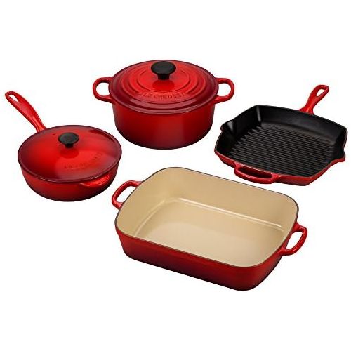 르크루제 [아마존베스트]Le Creuset Signature 6-Piece Cast Iron Cookware Set, Cerise (Cherry Red)