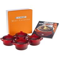 [아마존베스트]Le Creuset Set of 4 Mini Cocottes with Cookbook, Cerise (Cherry Red)