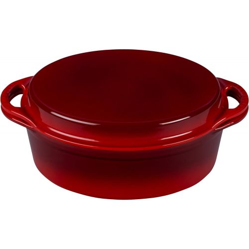 르크루제 [아마존베스트]Le Creuset Cast Iron Oval Oven with Reversible Grill Pan Lid, 4 3/4 quart, Cerise