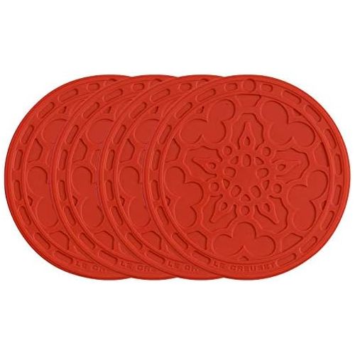 르크루제 [아마존베스트]Le Creuset Silicone Set of 4 French Coasters, Cerise (Cherry Red)