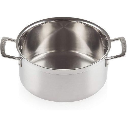 르크루제 Le Creuset 3-ply Bratentopf mit Deckel, Ø 24 cm, Rostfreier Edelstahl, 5,3L Volumen, Fuer alle Herdarten inkl. Induktion geeignet, Silber