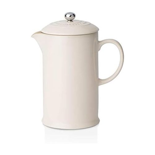 르크루제 Le Creuset Kaffee-Bereiter/French Press mit Edelstahl-Presseinsatz, 800 ml, Steinzeug, Creme