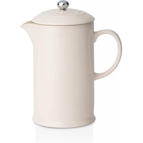 르크루제 Le Creuset Kaffee-Bereiter/French Press mit Edelstahl-Presseinsatz, 800 ml, Steinzeug, Creme