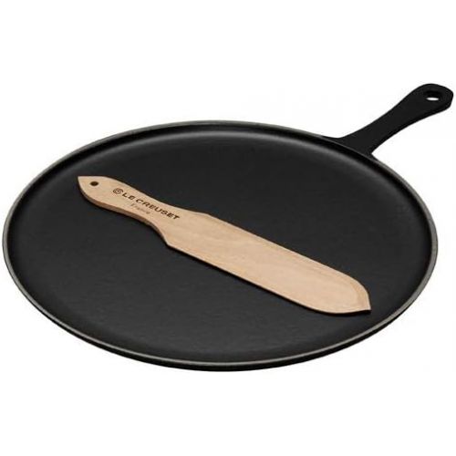 르크루제 Le Creuset Gusseisen-Crepespfanne, Inkl. Holzschieber, Ø 27 cm, Rund, Fuer alle Herdarten inkl. Induktion geeignet, Schwarz