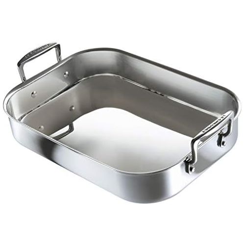 르크루제 Le Creuset 3-ply Bratreine, 35 x 25 x 7 cm, Rostfreier Edelstahl, Rechteckig, Fuer alle Herdarten inkl. Induktion geeignet, Mit senkrechten Griffen, Silber