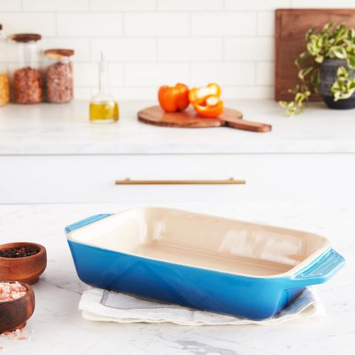 르크루제 Le Creuset PG1047S-2659 Stoneware Rectangular Dish, 13.5 (Includes handle) by 8-Inch, Marseille