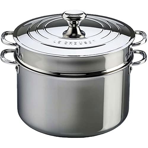 르크루제 Le Creuset SSP3200-26 Tri-Ply Stainless Steel Stockpot with Lid and Deep Colander Insert, 9-Quart