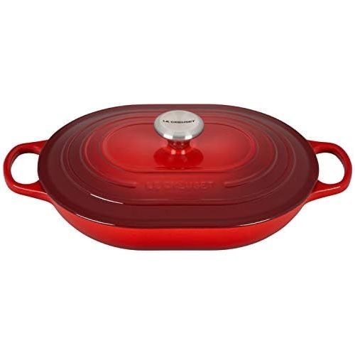 르크루제 Le Creuset LS2512-3167SS Enameled Caset Iron Dutch Oven, 3.75 qt, Cerise