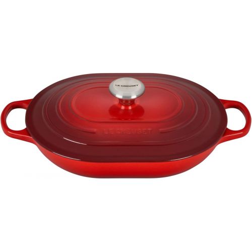 르크루제 Le Creuset LS2512-3167SS Enameled Caset Iron Dutch Oven, 3.75 qt, Cerise