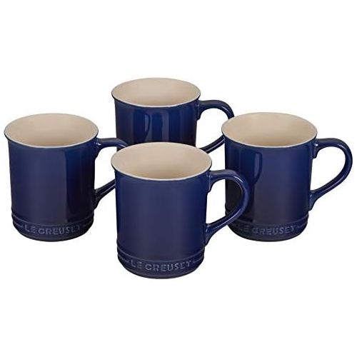 르크루제 Le Creuset PG90433A-0078 Stoneware Mug, Set of 4, 14-Ounce, Indigo