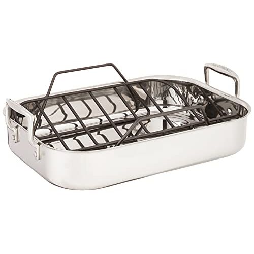 르크루제 Le Creuset SSC8611-35P Stainless Steel Small Roasting Pan With Nonstick Rack, 14 x 10-Inch