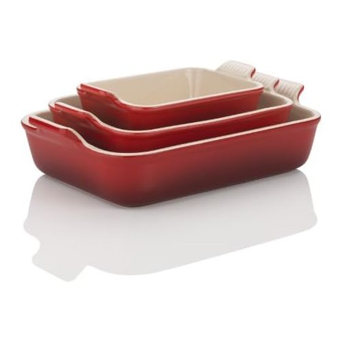 르크루제 Le Creuset PG07003A-3267 Heritage Stoneware Rectangular Dish, 12-by-9-Inch, Cerise