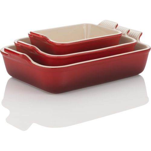 르크루제 Le Creuset PG07003A-3267 Heritage Stoneware Rectangular Dish, 12-by-9-Inch, Cerise