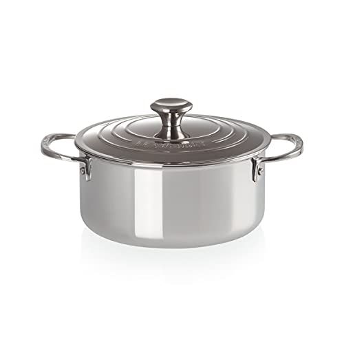 르크루제 Le Creuset SSP3000-24 Tri-Ply Stainless Steel Shallow Casserole with Lid, 5.5-Quart