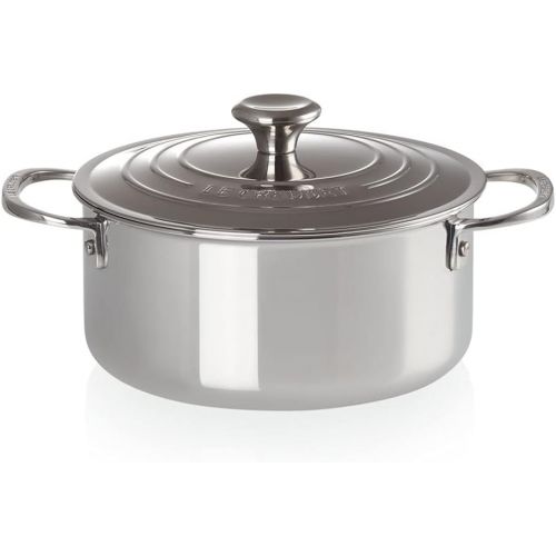 르크루제 Le Creuset SSP3000-24 Tri-Ply Stainless Steel Shallow Casserole with Lid, 5.5-Quart