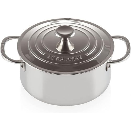 르크루제 Le Creuset SSP3000-24 Tri-Ply Stainless Steel Shallow Casserole with Lid, 5.5-Quart