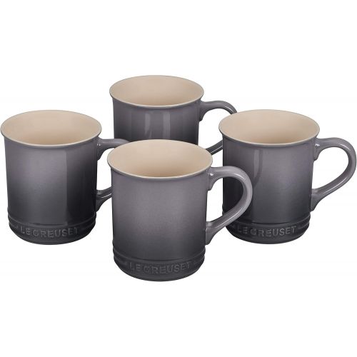 르크루제 Le Creuset PG90433A-007F Stoneware Mug, Set of 4, 14-Ounce, Oyster