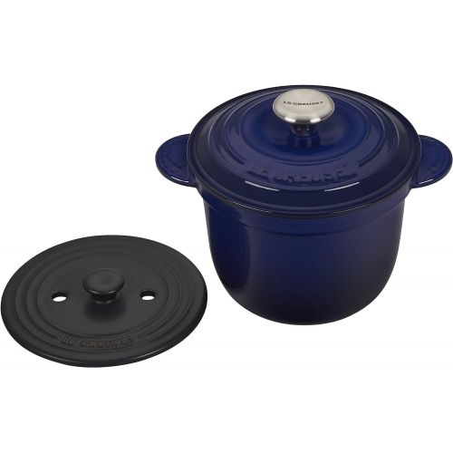 르크루제 Le Creuset LS4101S-1878SS Enameled Cast Iron Rice Pot with Stoneware Insert, 2.25-Quart, Indigo