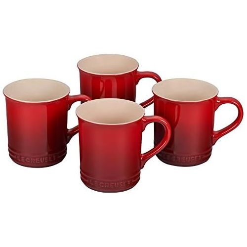 르크루제 Le Creuset PG90433A-0067 Stoneware Mug, Set of 4, 14-Ounce, Cerise