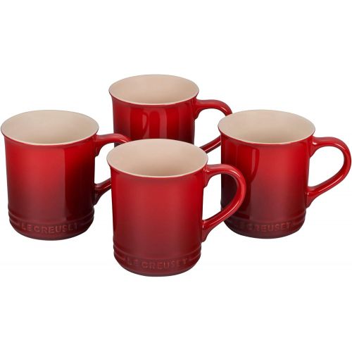 르크루제 Le Creuset PG90433A-0067 Stoneware Mug, Set of 4, 14-Ounce, Cerise