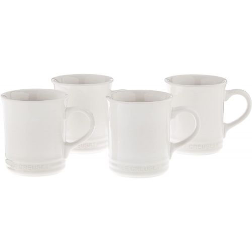 르크루제 Le Creuset PG90433A-0016 Stoneware Mug, Set of 4, 14-Ounce, White