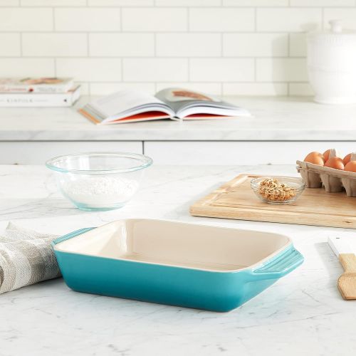 르크루제 Le Creuset PG1047S-2617 Stoneware Rectangular Dish, 10.5 by 7-Inch, Caribbean